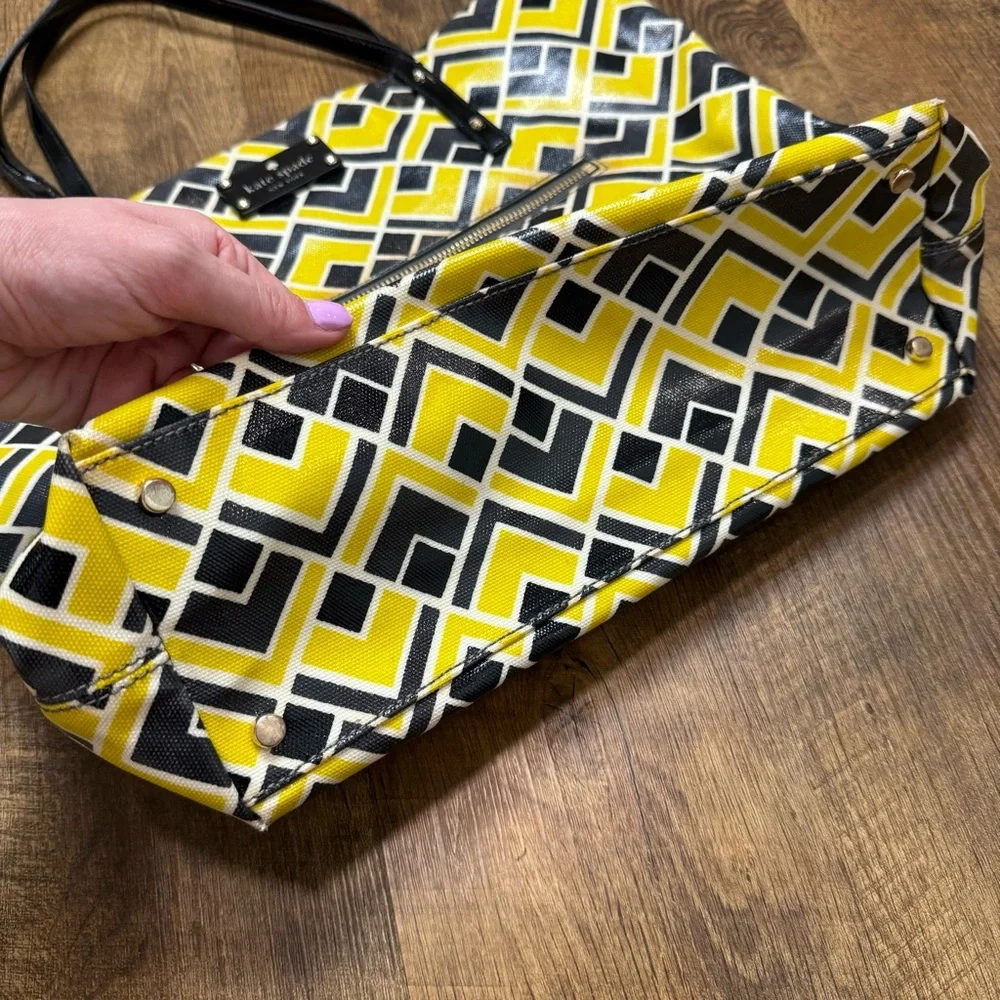 Kate Spade Bon Shopper Tote Flicker Fabric Yellow Black Print Shoulder Bag